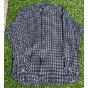 Polo Ralph Lauren MCMEEL Men's L Blue Plaid Button‎ Up Shirt Nylon And Cotton